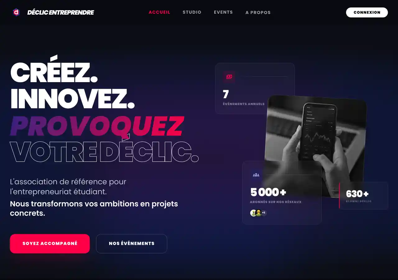 Site Déclic Entreprendre,page événements et billetterie