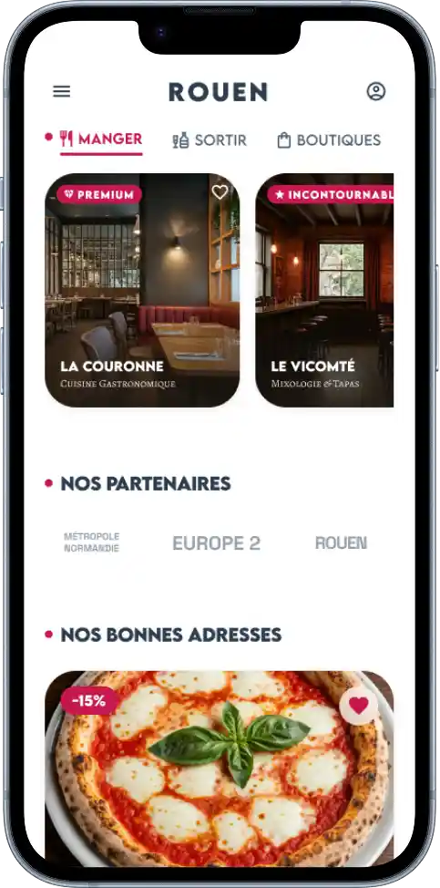 Interface de l'application Le Viking,carte interactive de Rouen