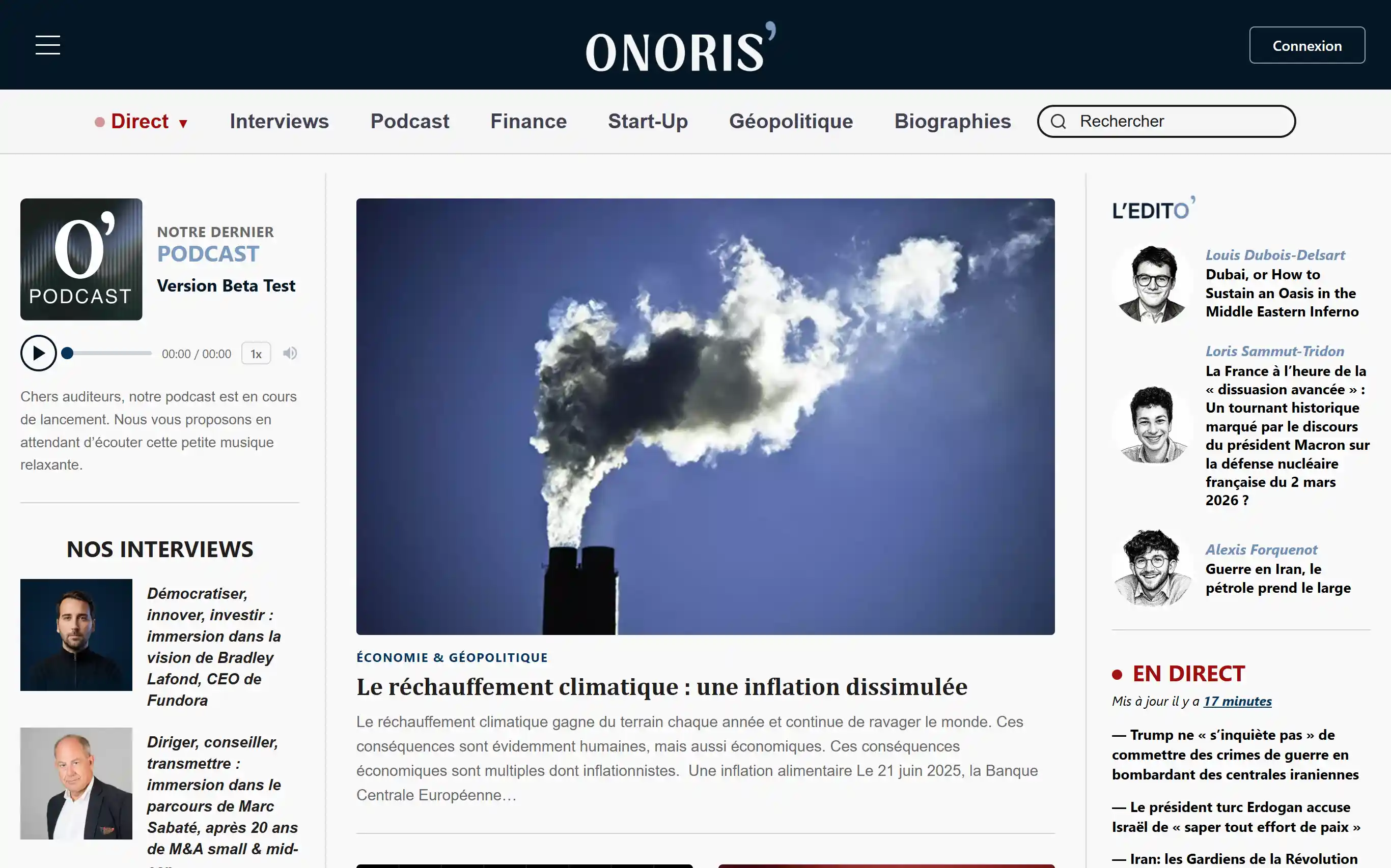 Interface du média Onoris Journal,page d'article